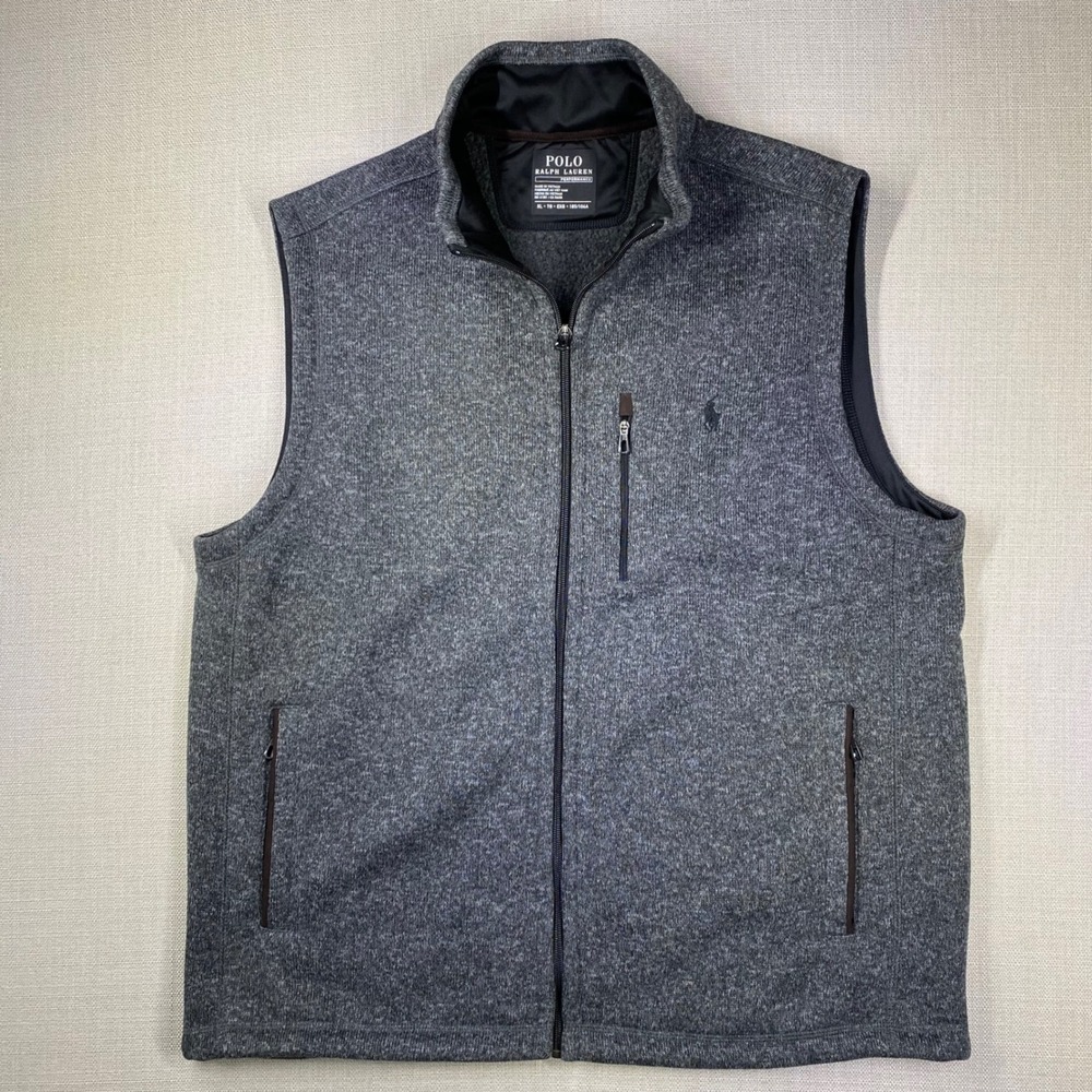 Polo Ralph Lauren Mens Performance Fleece Gray Full Zip Lined Sweater Vest XL